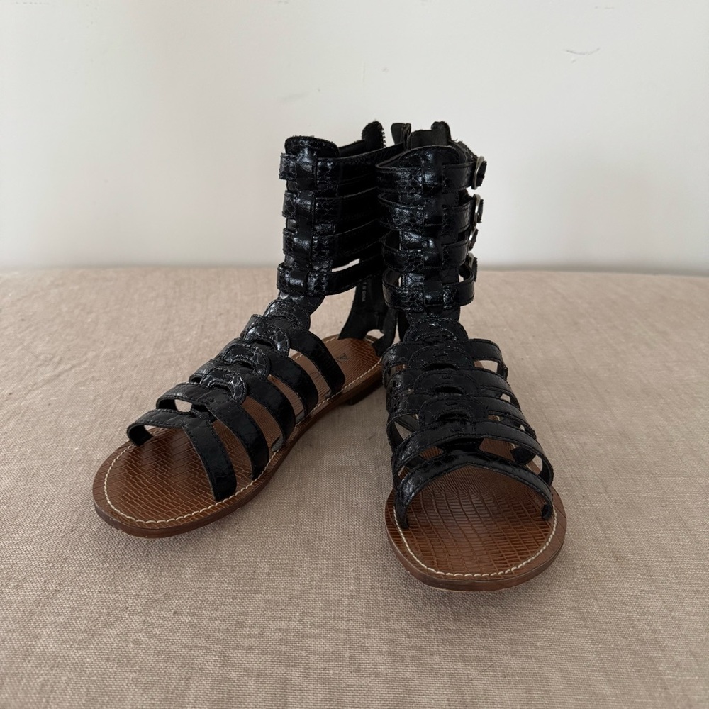 Aldo Black and Brown Gladiator Sandals with Lace-Up Design